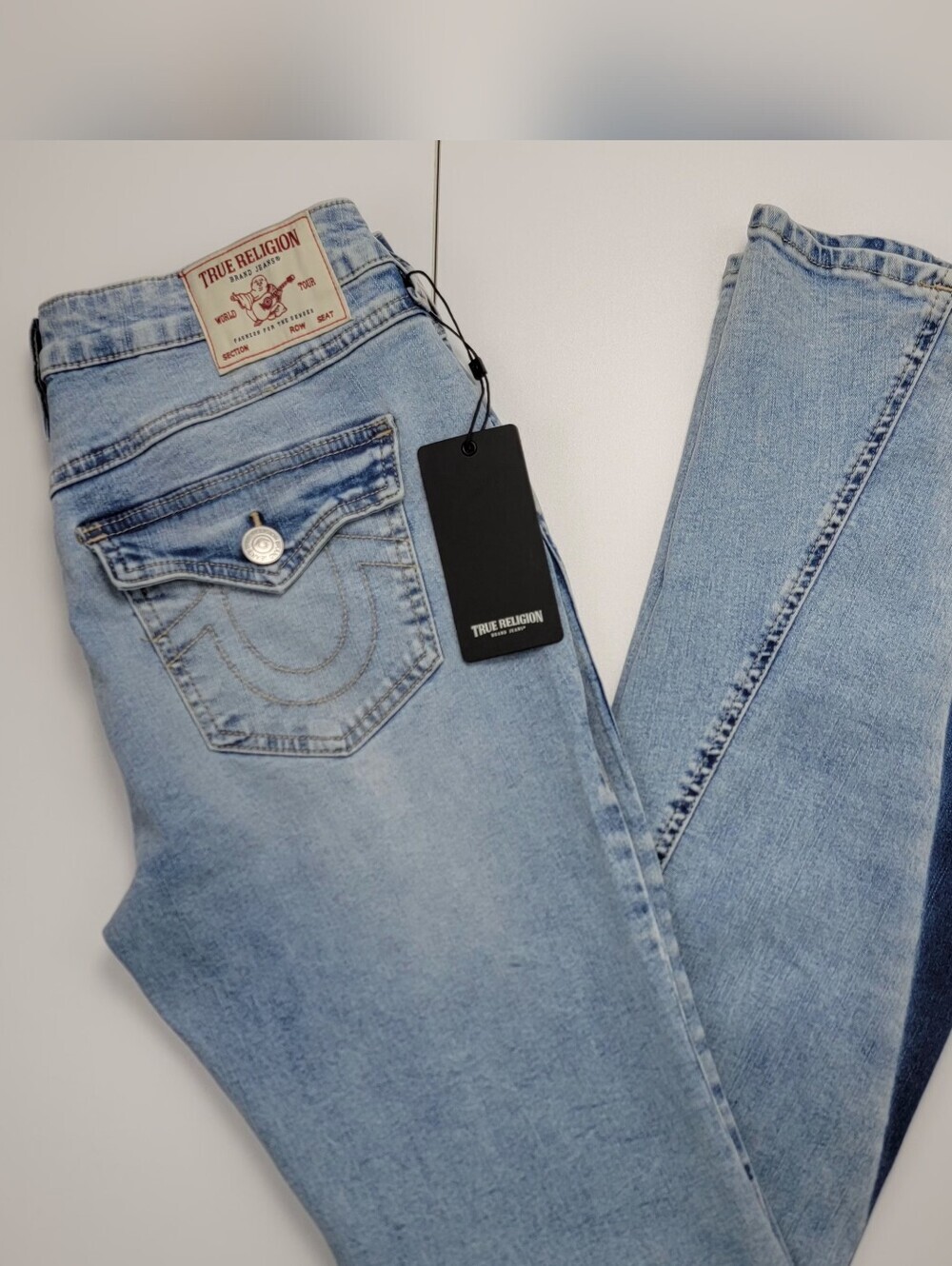 True Religion Joey Two Tone Flare Jeans Mid Rise Flap Pocket Womens Size 26 New